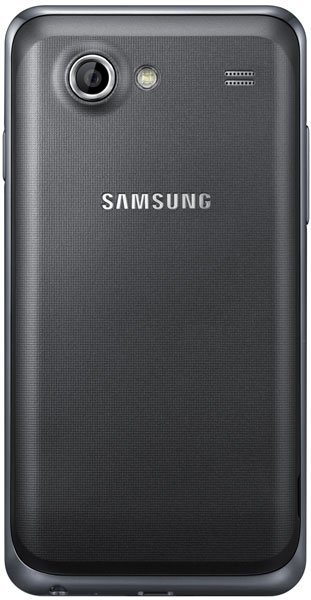 Samsung Galaxy S Advance rear view, dark gray back with camera lens and flash visible at top
