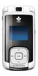 Samsung m530 phone, front view, silver and black clamshell design with small screen and numeric keypad visible