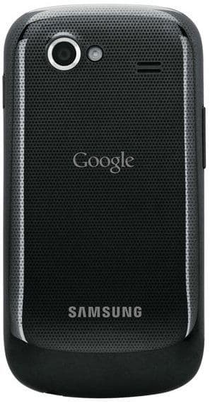 Samsung Nexus S rear view, black with textured back, Google and Samsung branding, camera lens visible