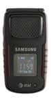 Samsung Rugby A837 flip phone shown from the rear, closed position, with textured black casing and visible branding