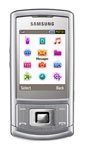 Samsung S3500 phone, front view, with color screen displaying app icons and menu options