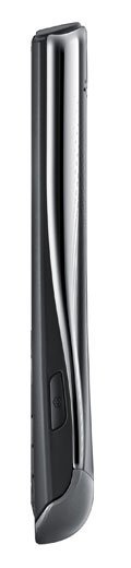 Samsung S5350 Shark phone, side view, showing curved black and silver design with vertical stripe detail
