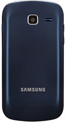 Samsung Transfix rear view, dark blue flip phone with textured back and camera lens
