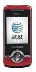 Samsung SGH-A777 mobile phone, front view, with red and black casing and AT&T logo on screen