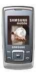 Samsung SGH-E840 flip phone, front view, closed, with silver finish and display screen showing time and icons
