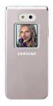 Samsung SGH-E870 flip phone, open position showing external display screen with photo preview