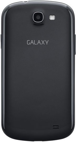 Rear view of black Samsung Galaxy Express showing camera, flash, speaker, and "GALAXY" silver branding near the top.