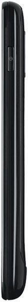 Samsung Galaxy S II Skyrocket in black, side view, highlighting its slight curve and left-edge power button.
