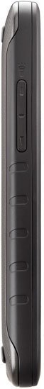 Samsung Rugby Smart phone, side view, showing dark gray rugged casing with textured grip surface and control buttons