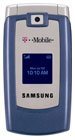 Samsung SGH-T409 phone, front view, open with blue screen displayed