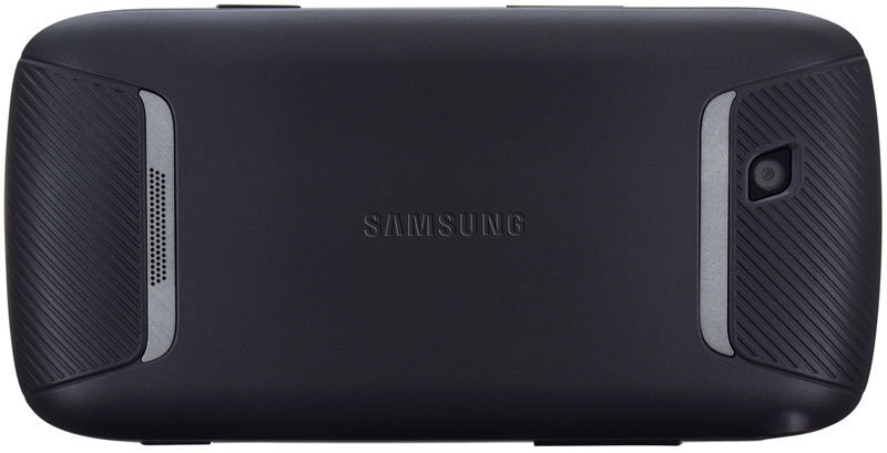 Sidekick 4G rear view showing black body with textured sides, Samsung logo, and camera lens