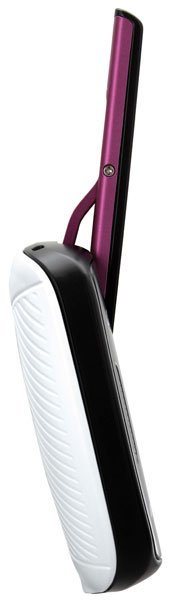 Sidekick 4G phone, side view, with purple and black clamshell design and white interior panel visible