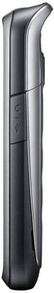 Samsung Solid Xcover phone shown from the side, displaying its elongated black rectangular design with curved edges