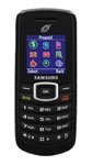 Samsung SGH-T105G front view, black candybar phone with small screen and numeric keypad