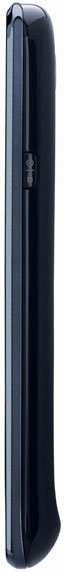 Samsung Vibrant smartphone, side view, showing its narrow black profile and curved edges