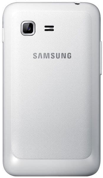 Samsung Tocco Lite 2 rear view, white phone with textured back, camera and speaker visible