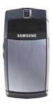 Samsung U300 mobile phone, front view, with silver and black casing and small screen display