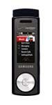 Samsung U470 Juke front view, black mobile phone with red screen display and circular navigation wheel