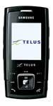 Samsung u510 mobile phone, front view, with black casing and small screen displaying TELUS branding