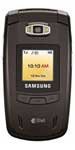 Samsung U520 flip phone, front view, closed position, with silver and black exterior