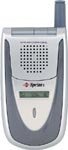 Sanyo 2300 mobile phone, front view, silver and dark gray clamshell design with small display screen and keypad