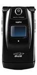 Sanyo Katana Eclipse phone, front view, open with blue screen display