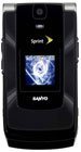 Sanyo Katana II mobile phone, front view open, displaying blue screen with logo
