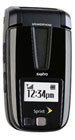 Sanyo SCP-3200 mobile phone, front view, open with screen displaying time and date