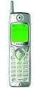 Sanyo SCP 6000 mobile phone shown from the front, featuring a green screen display and silver body with antenna extended