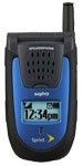Sanyo SCP-7000 phone, front view, with blue and black casing, small screen, and antenna