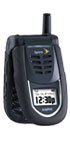 Sanyo SCP-7050 mobile phone, front view, closed with antenna extended and display screen visible