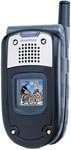 Sanyo SCP 7300 flip phone shown open, displaying small screen and numeric keypad with speaker grille above