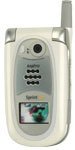 Sanyo SCP-8400 flip phone, front view, open with screen and keypad visible, silver casing