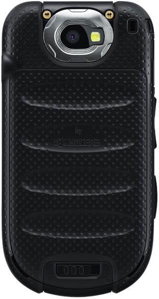 Sanyo Taho phone, rear view, showing black textured casing with horizontal ridges and dual-lens camera setup