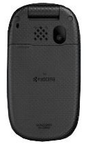 Sanyo Vero phone, rear view, showing textured black casing with speaker and camera lens