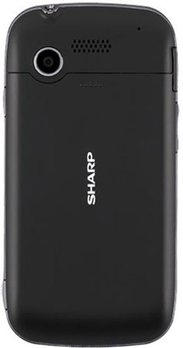 Sharp FX Plus phone, rear view, black with camera lens and speaker grille visible