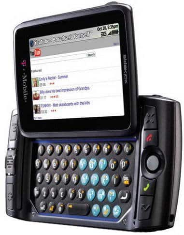 Sidekick LX 2009 smartphone displaying web browser with screen-on, showing full front view with slide-out QWERTY keyboard