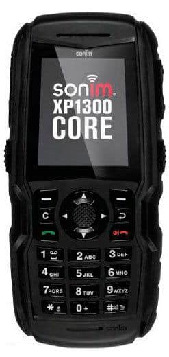Sonim XP1300 Core rugged mobile phone, front view, with display showing product name and physical keypad