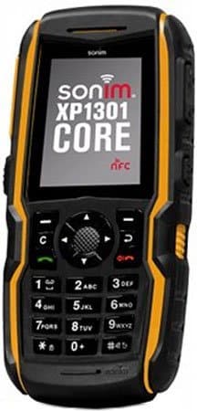 Sonim XP1301 Core NFC rugged phone front view with black and yellow design, numeric keypad, and display screen