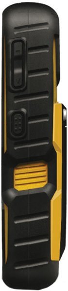 Sonim XP1301 Core NFC rear view, showing black and yellow rugged phone with speaker grille and textured back panel