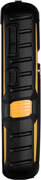 Sonim XP1520 BOLT SL rugged phone, rear view, showing black and yellow design with dual grips and orange accent panel