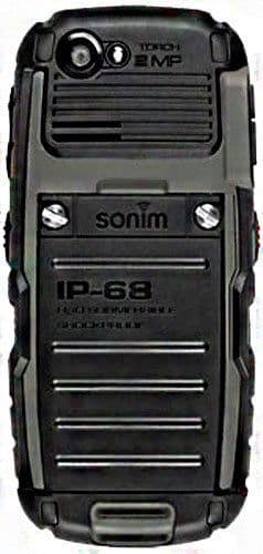 Sonim XP3340 Sentinel rugged phone, rear view, showing horizontal grille vents and dual camera lenses on black casing
