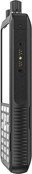Sonim XP5plus rugged smartphone, side view showing black body with antenna, speaker grille, and physical buttons