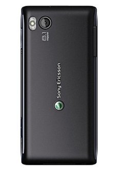 Sony Ericsson Aino rear view, black phone showing camera lens and Sony Ericsson branding
