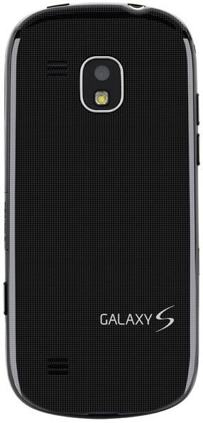 Samsung Galaxy S rear view, black textured back with camera lens and flash