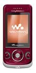 Sony Ericsson W760a front view with burgundy casing, screen displaying interface, and circular navigation pad below