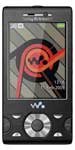 Front view of black Sony Ericsson W995 showing screen with Walkman logo, date, time, and physical buttons below the display.