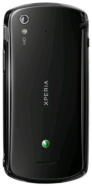 Sony Ericsson Xperia Pro rear view, black phone with camera, speaker, and branding visible