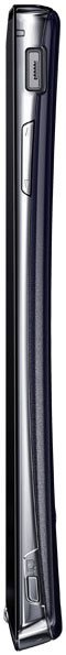 Sony Ericsson Xperia arc, side view, showing sleek black curved design with control buttons along edge
