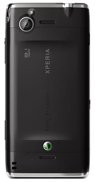 Sony Ericsson Xperia X2 rear view, black phone with camera lens, speaker grille, and branding visible